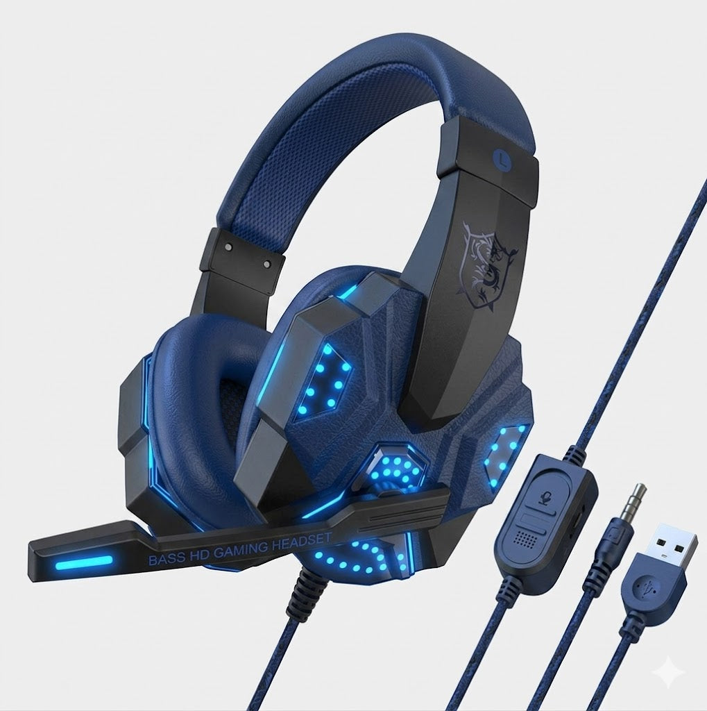 Wired Gaming Headset – LED Lighting, Built-in Mic, 3.5mm + USB, PC & Laptop, 3 Colors