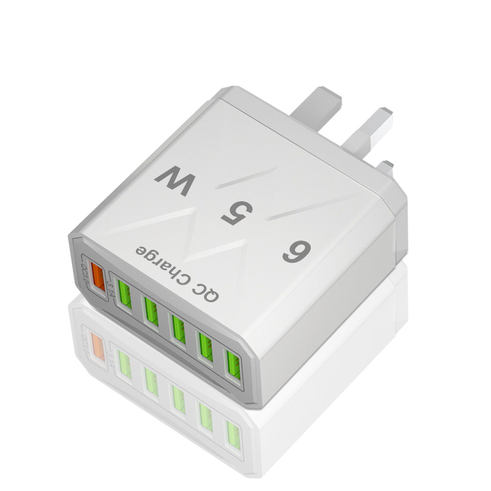 65W 6-Port USB Wall Charger – QC3.0 Fast Charge | US / EU / UK | Black & White