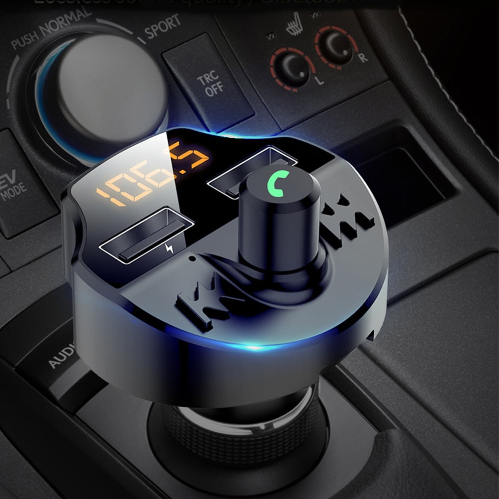 T66 Bluetooth 5.0 FM Transmitter – Dual USB, TF Card, Battery Voltage Display, Hands-Free