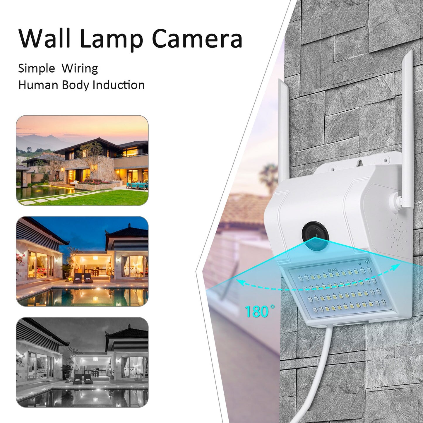 1080P Outdoor Wall Light Security Camera – 160° Wide Angle, PIR Motion Detection & IP65
