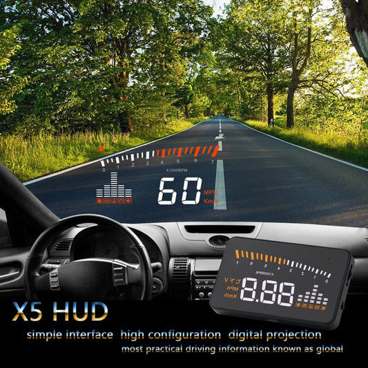 X5 OBD2 Car HUD Head-Up Display – 3" Windshield Projection, Speed, Voltage & Overspeed Alarm