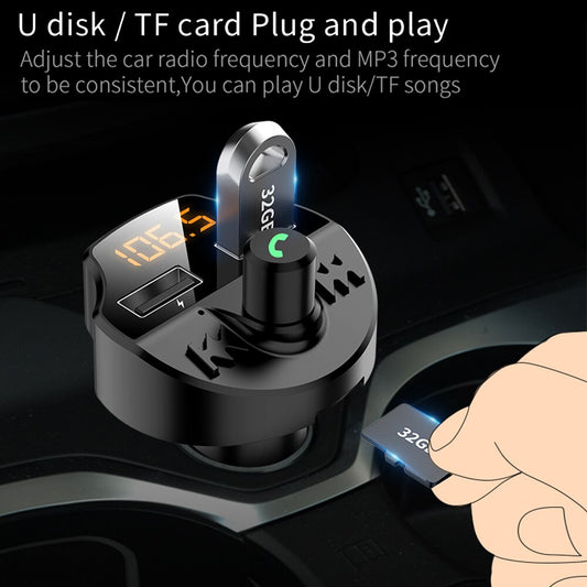 T66 Bluetooth 5.0 FM Transmitter – Dual USB, TF Card, Battery Voltage Display, Hands-Free
