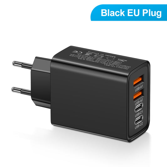 20W 4-Port Wall Charger – 2x USB-C + 2x USB-A | US / EU | Black, White & Yellow