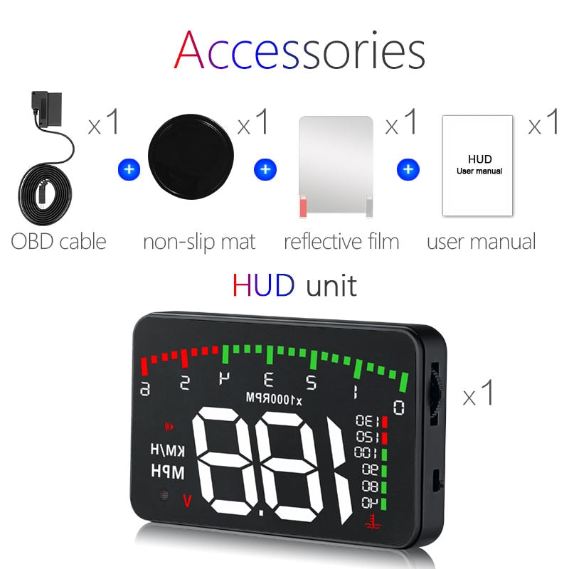 A900 OBD2 Car HUD Head-Up Display – 3.5", Speed, RPM, Water Temp & Voltage
