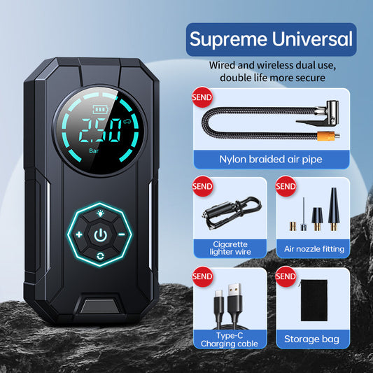 Portable Tire Inflator & Jump Starter – 80W, 12V, Up to 12400mAh Power Bank Option