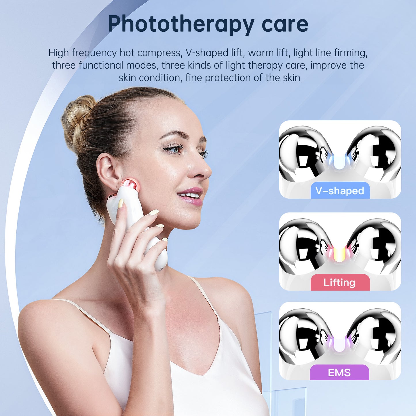 EMS Roller Face Massager – 3-Mode Light Therapy Lifting & Firming Beauty Device