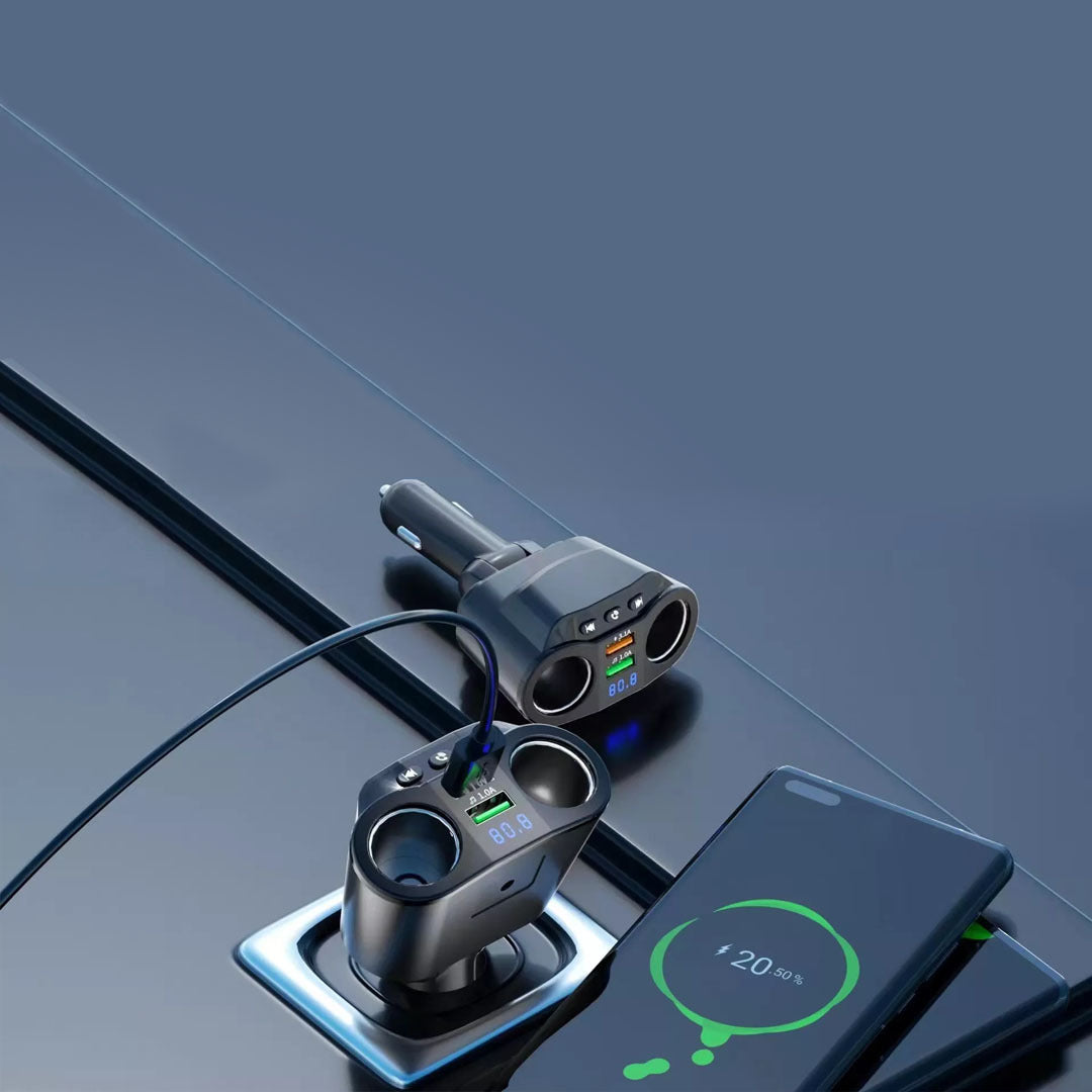 Bluetooth 5.0 FM Transmitter & Car Charger – Dual USB, EQ, Color Lights, USB Drive Playback