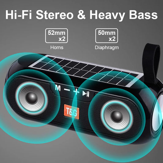 Solar-Powered Bluetooth 5.0 Speaker with FM Radio, TF Card & AUX – 10W Hi-Fi Stereo