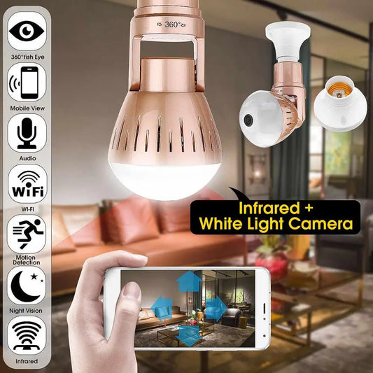 360° Panoramic WiFi Security Camera Bulb – 2MP, E27 Socket, Two-Way Audio & Cloud Storage
