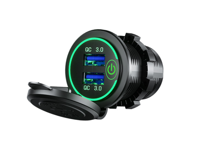 36W QC 3.0 Waterproof Dual USB Charger Socket – Touch Switch, Motorcycle, Car, Truck & Boat