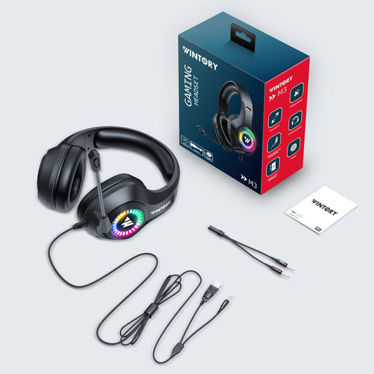 RGB Wired E-Sports Gaming Headset – Faux Leather Earcups, Braided Cable, PC & Mobile