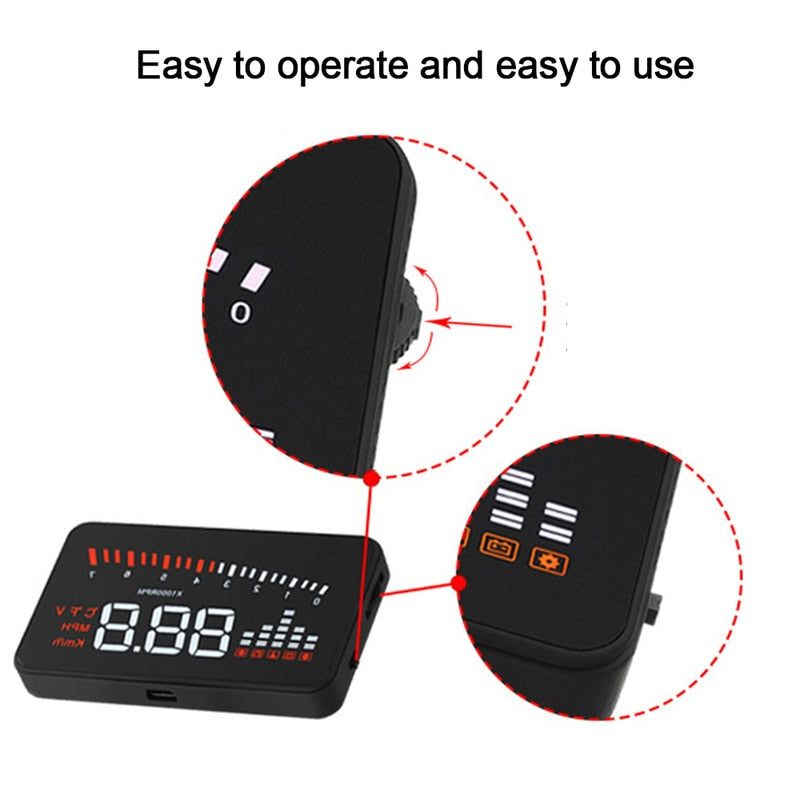 X5 OBD2 Car HUD Head-Up Display – 3" Windshield Projection, Speed, Voltage & Overspeed Alarm