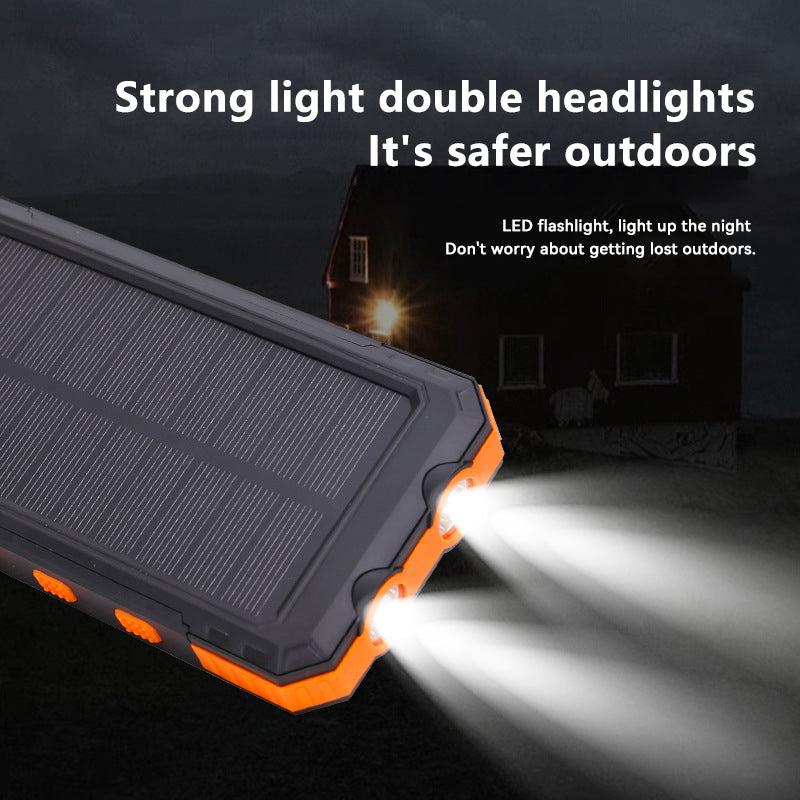 10000mAh Solar Power Bank with Compass, Dual Flashlight & Phone Holder – Rugged Outdoor Charger