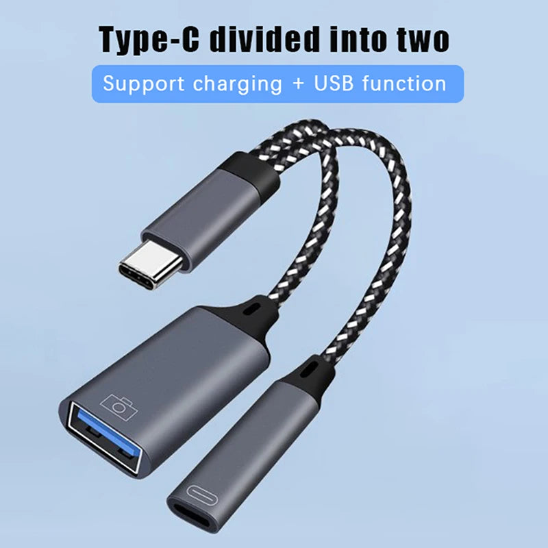 2-in-1 USB-C OTG Adapter Cable with PD Charging Port