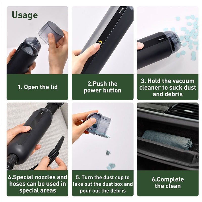 Baseus A2 Cordless Handheld Vacuum – 5000Pa, 70W, USB-C, Car, Home & Office