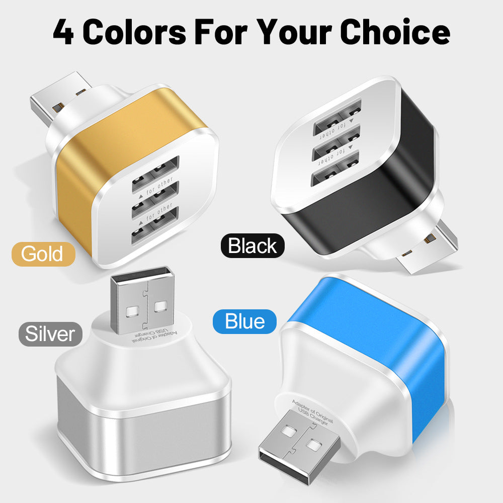 3-Port USB Charger Hub with LED Indicator – Compact 1-to-3 USB Expander