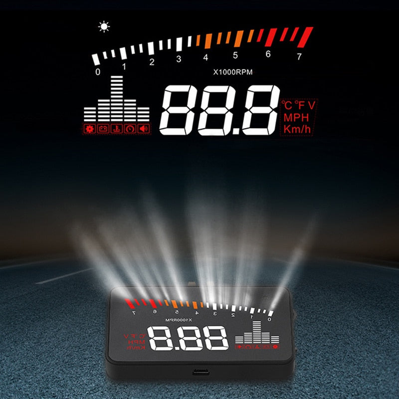 X5 OBD2 Car HUD Head-Up Display – 3" Windshield Projection, Speed, Voltage & Overspeed Alarm