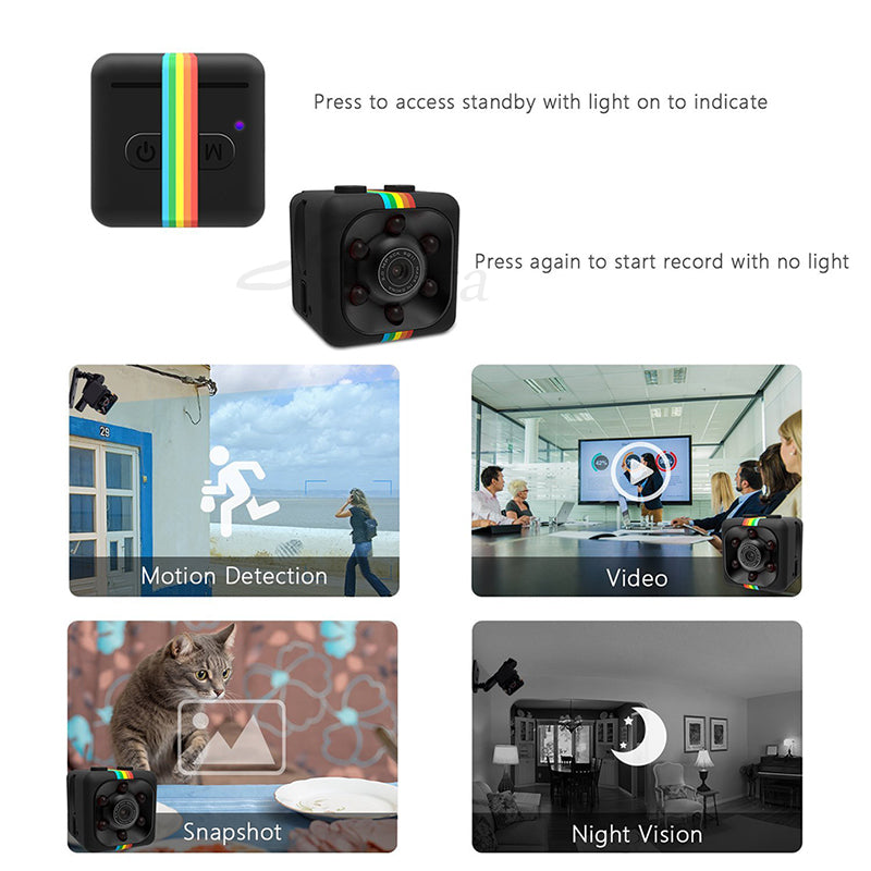 SQ11 1080P Mini Camera – 140° Wide Angle, IR Night Vision & 360° Adjustable Bracket