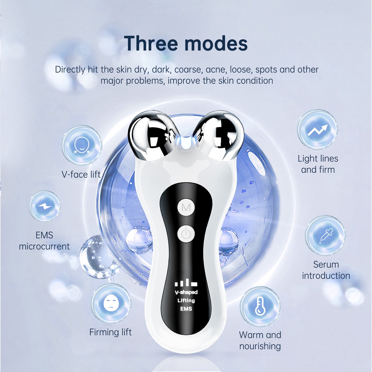 EMS Roller Face Massager – 3-Mode Light Therapy Lifting & Firming Beauty Device