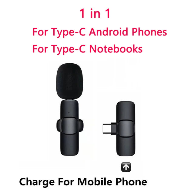 2.4GHz Wireless Lavalier Microphone – Plug & Play, 20m Range, USB-C & Lightning