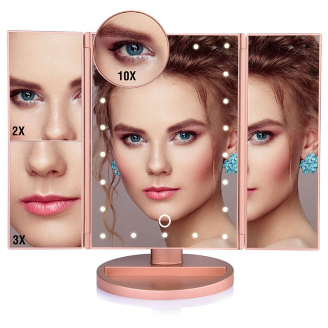 LED Lighted Makeup Mirror – Touch Screen, Adjustable Brightness, USB or Battery