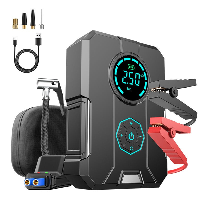 Portable Tire Inflator & Jump Starter – 80W, 12V, Up to 12400mAh Power Bank Option