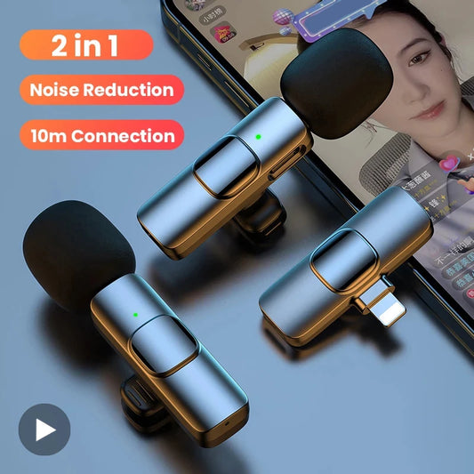 2.4GHz Wireless Lavalier Microphone – Plug & Play, 20m Range, USB-C & Lightning