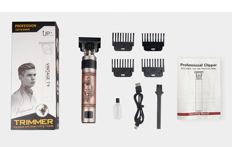 T9 Zinc Alloy Hair Clipper – Digital Display, USB-C Rechargeable, 4 Bold Designs