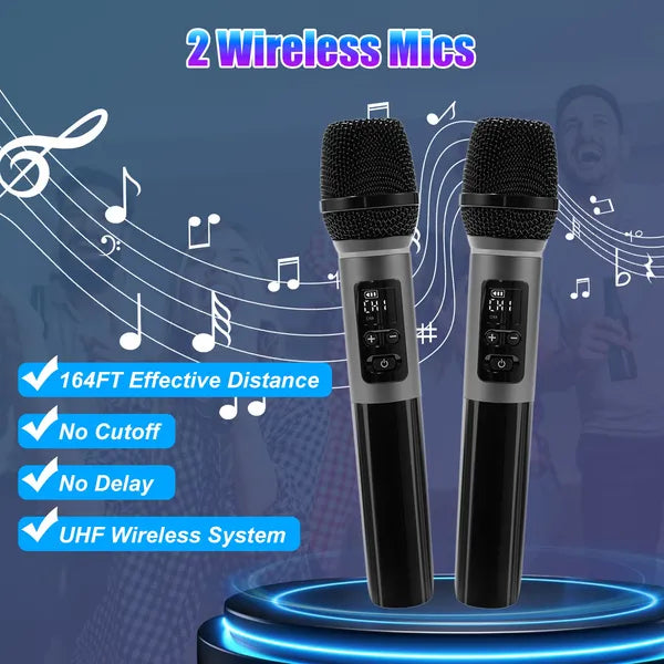 Portable Wireless Party Speaker – 80W, RGB Lights, 2 Wireless Mics, 12-Hr Battery