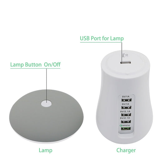 5-Port USB Charging Station with QC 3.0 & Mushroom Night Light