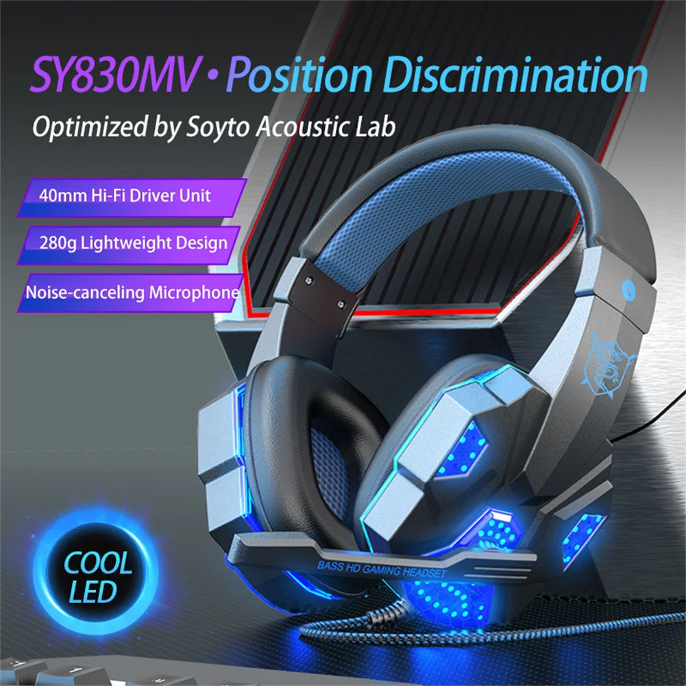 Wired Gaming Headset – LED Lighting, Built-in Mic, 3.5mm + USB, PC & Laptop, 3 Colors