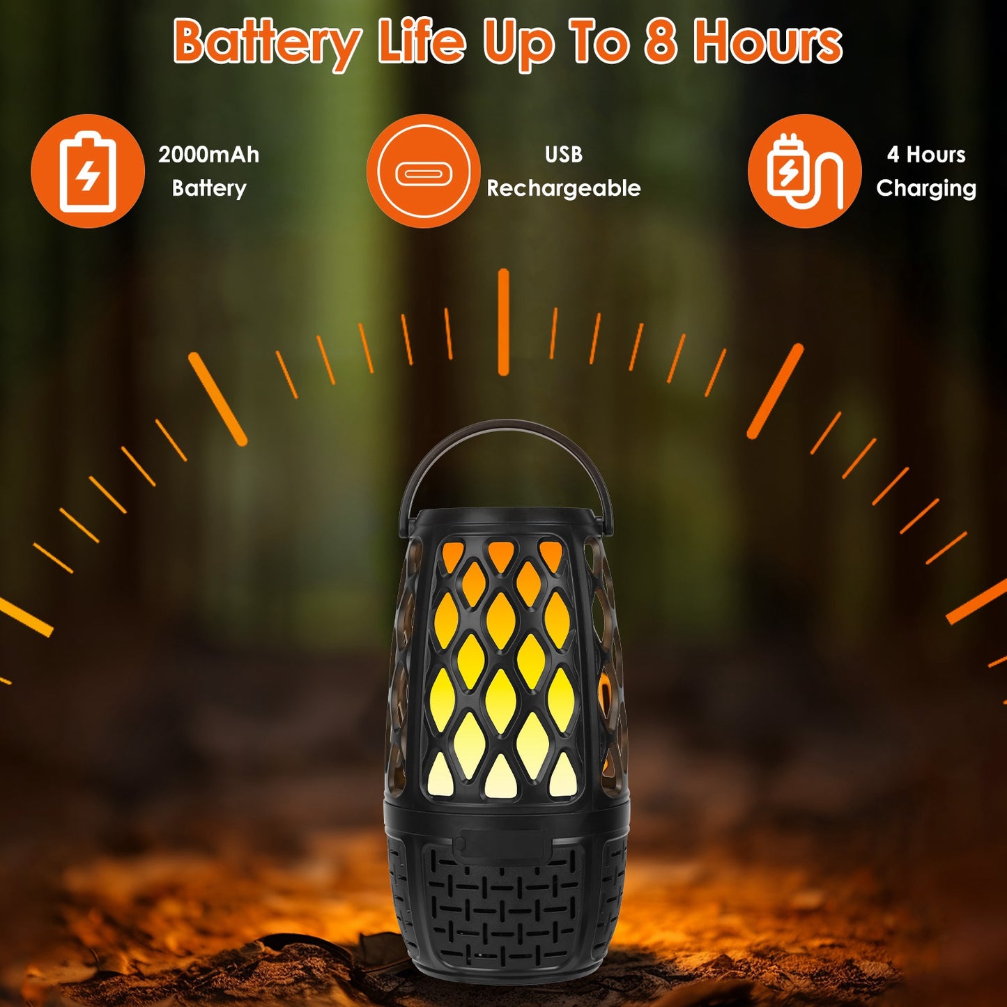Outdoor Flame LED Speaker – 10W, IPX5 Waterproof, Bluetooth 5.3, 4-in-1 Mount Options
