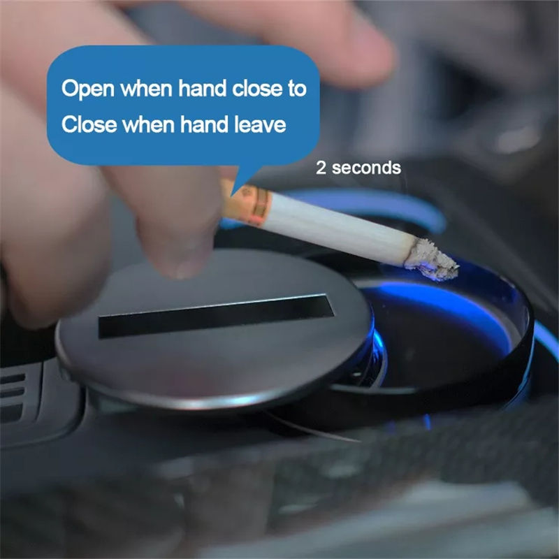 Smart Infrared Auto-Open Ashtray – LED Light, Car & Desktop, Aluminum Alloy