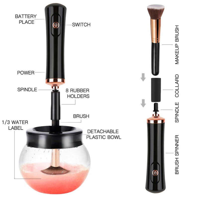 Electric Makeup Brush Cleaner & Dryer – Spinning Wash & Dry, Wood Handle, 3 Colors