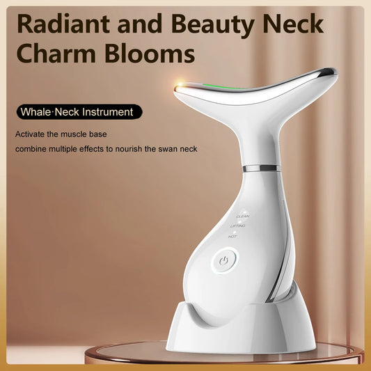 EMS Neck & Face Lifting Device – 3-Color LED Photon Skin Tightening Massager