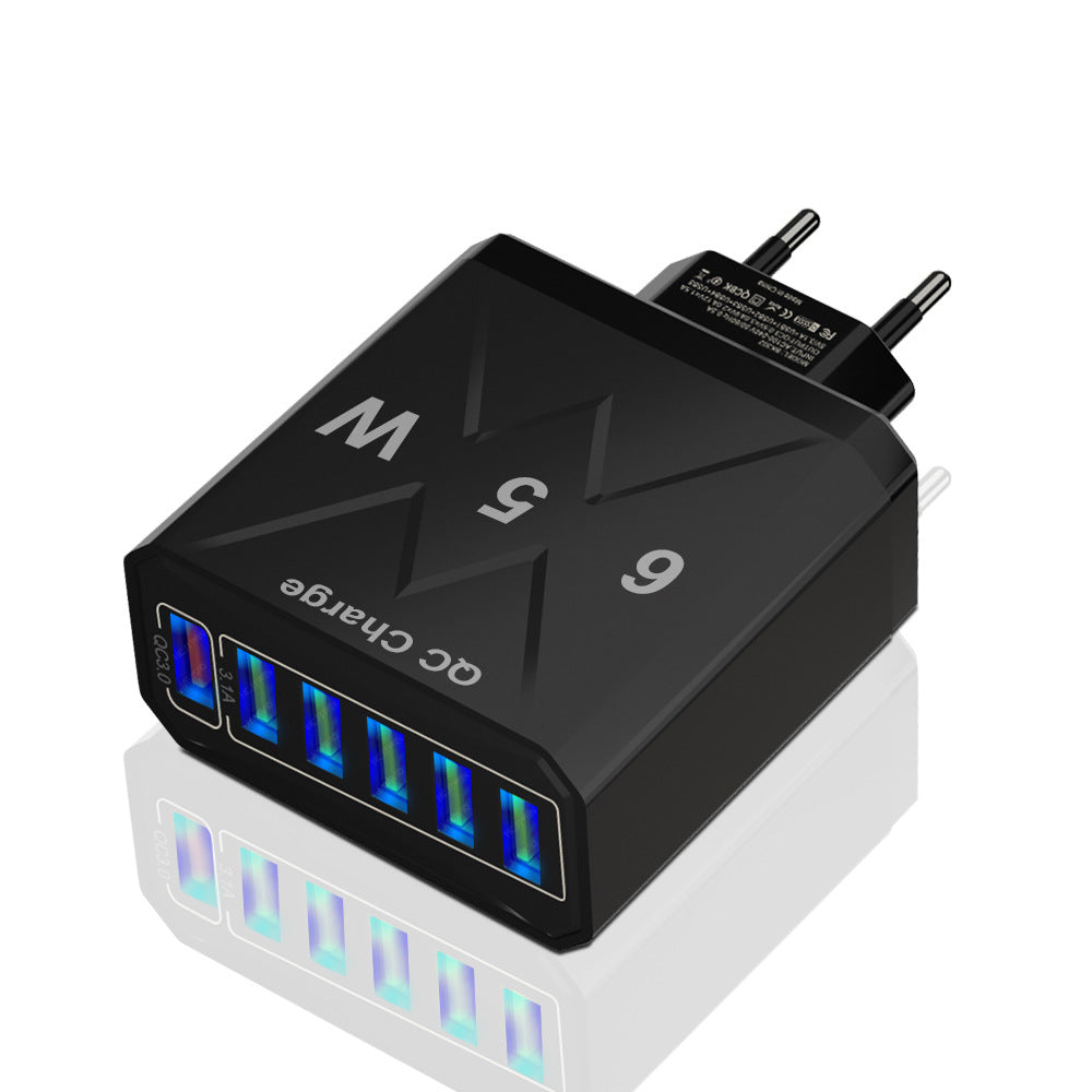 65W 6-Port USB Wall Charger – QC3.0 Fast Charge | US / EU / UK | Black & White