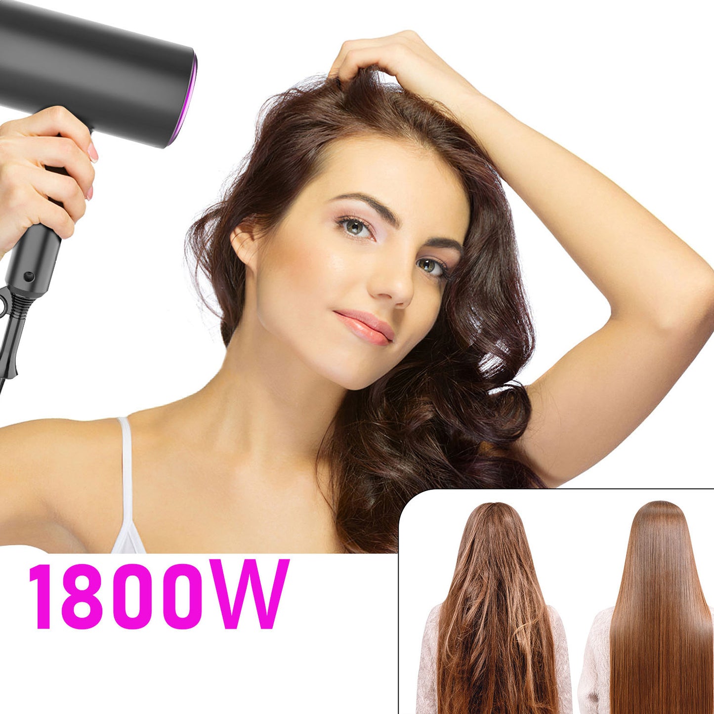 Negative Ion Folding Hair Dryer – 1600W+, Constant Temp, Concentrator & Diffuser