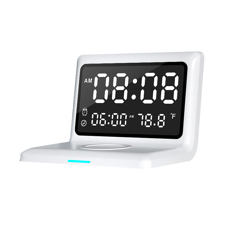 3-in-1 Wireless Charging Alarm Clock – 15W Fast Charge | iPhone, AirPods & USB | Black & White
