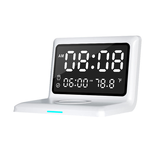 3-in-1 Wireless Charging Alarm Clock – 15W Fast Charge | iPhone, AirPods & USB | Black & White