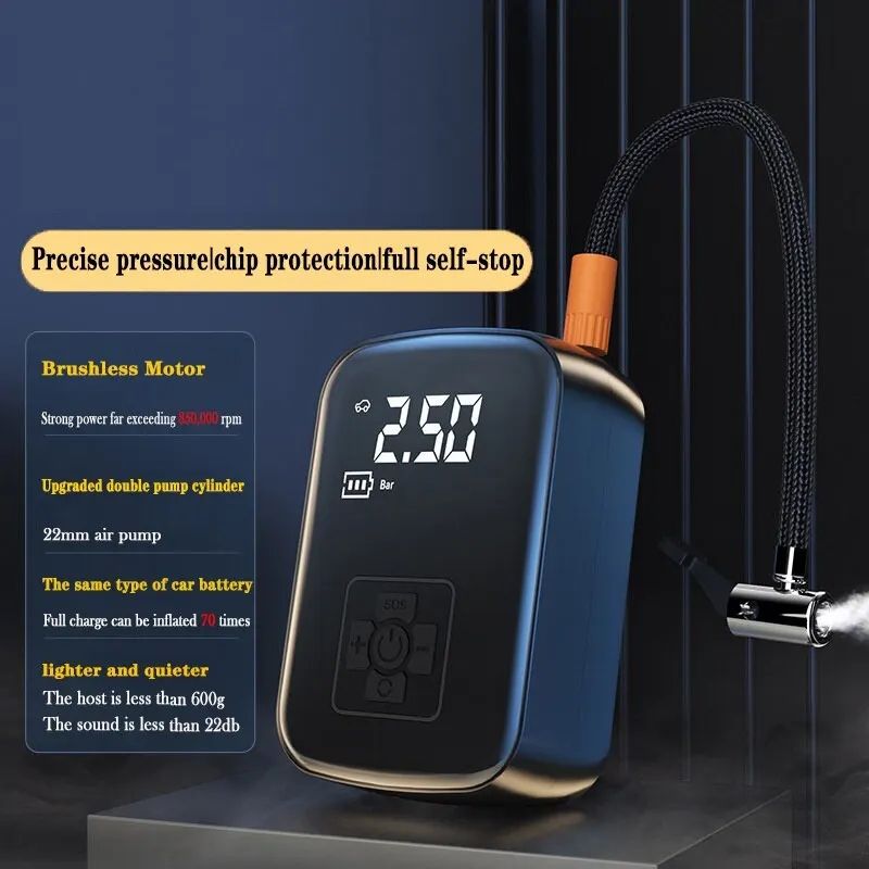 Wireless Portable Tire Inflator – 100W, 3600mAh, Pressure Gauge, LED & USB Charging