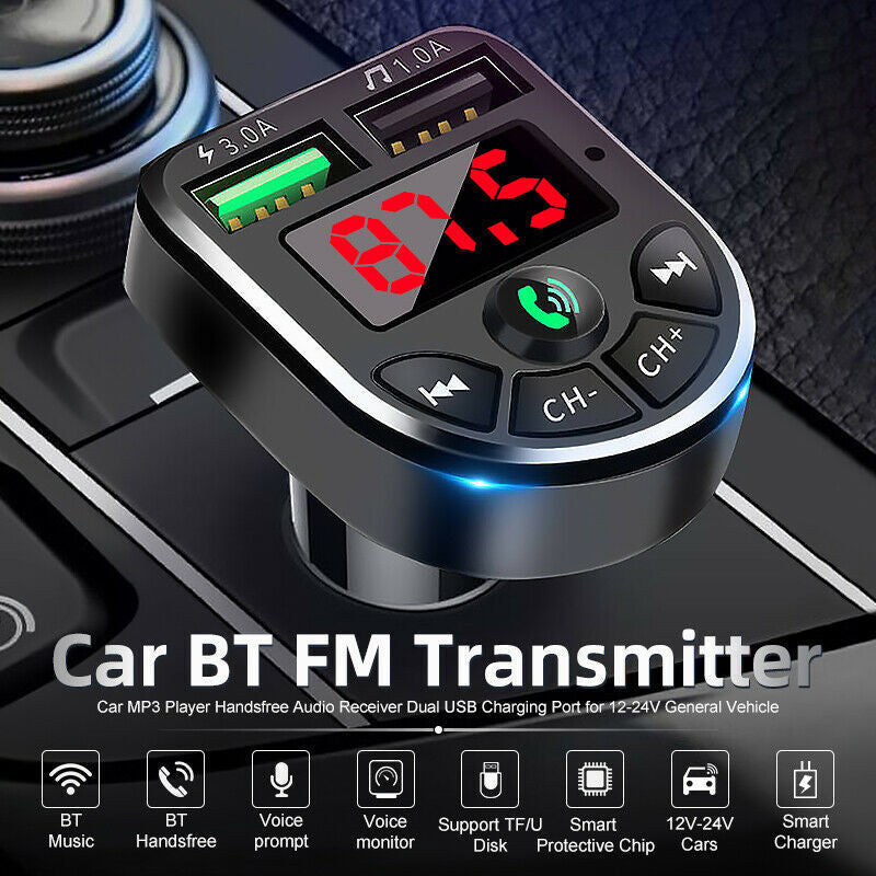 BTE5 Bluetooth 5.0 FM Transmitter – LED Display, USB Charging, TF Card, Hands-Free