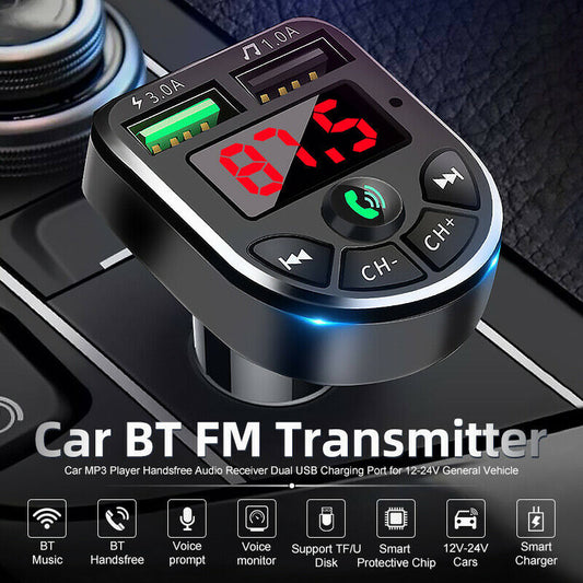 BTE5 Bluetooth 5.0 FM Transmitter – LED Display, USB Charging, TF Card, Hands-Free