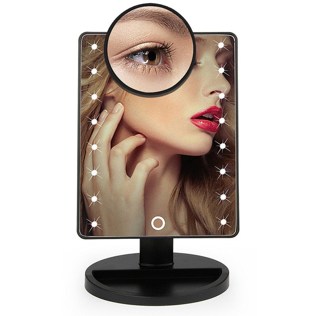LED Lighted Makeup Mirror – Touch Screen, Adjustable Brightness, USB or Battery