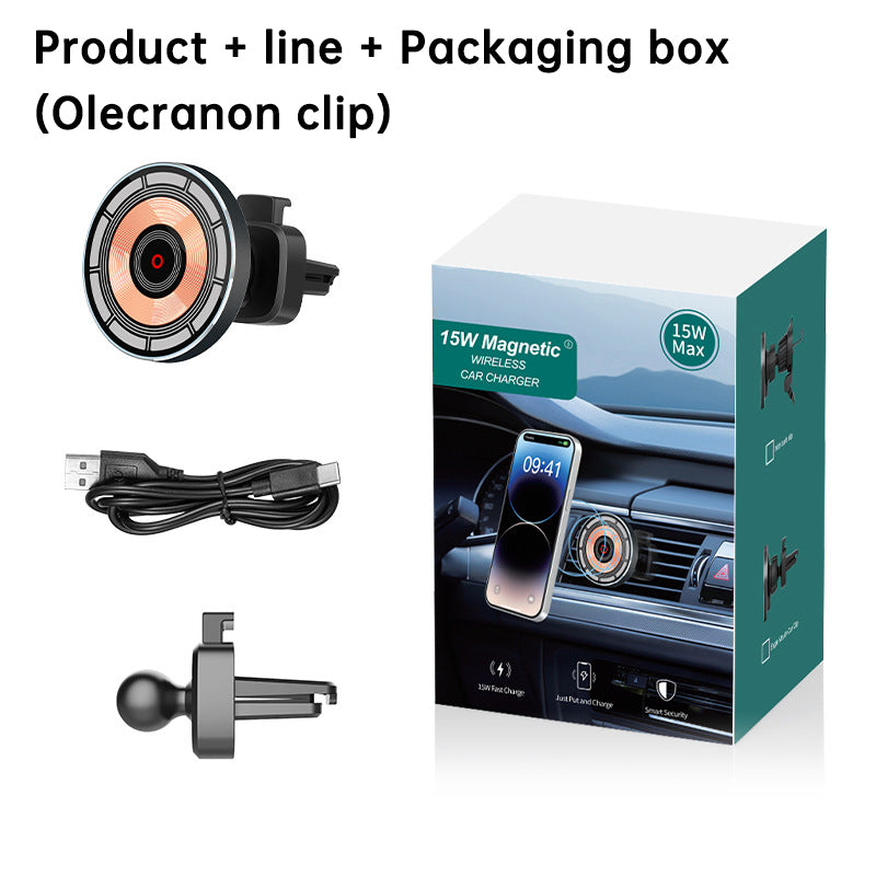 15W Magnetic Wireless Car Charger Mount – Qi, USB-C, Vent Clip, Aluminum Alloy