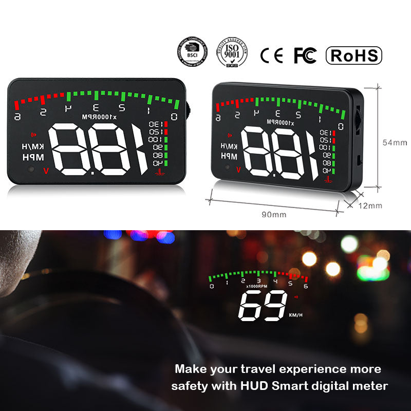 A900 OBD2 Car HUD Head-Up Display – 3.5", Speed, RPM, Water Temp & Voltage
