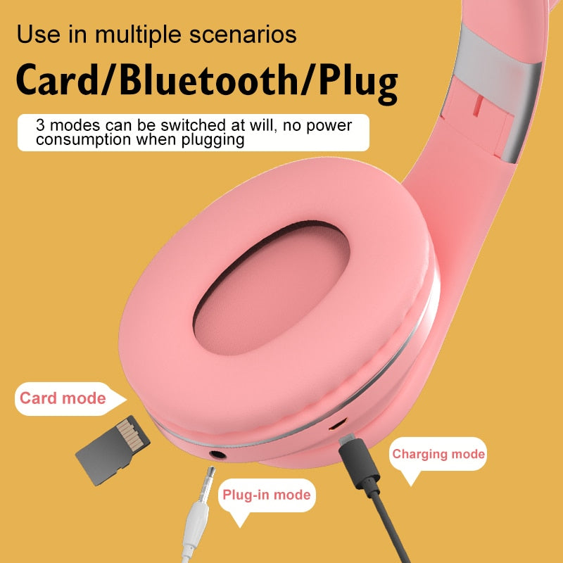RGB Cat Ear Bluetooth Headphones – ANC, FM Radio, TF Card, Gift Bracelet Included
