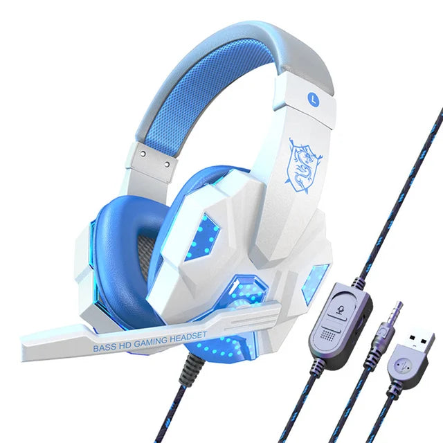 Wired Gaming Headset – LED Lighting, Built-in Mic, 3.5mm + USB, PC & Laptop, 3 Colors
