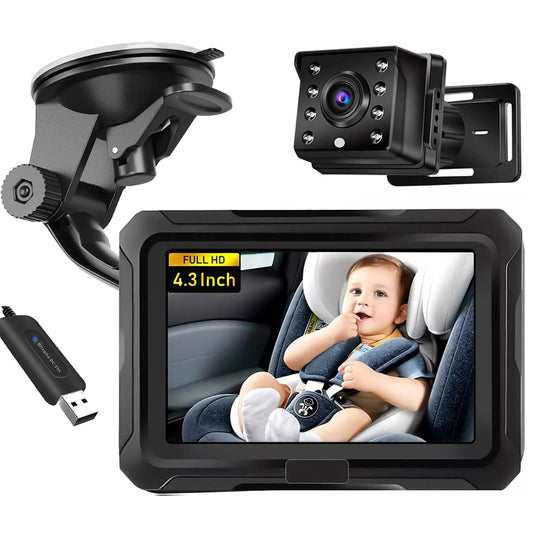 4.3-Inch HD 1080P Car Baby Monitor – IP68 Camera, Night Vision, 150° Wide Angle