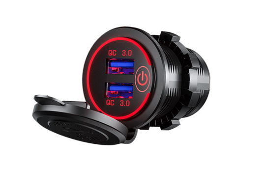 36W QC 3.0 Waterproof Dual USB Charger Socket – Touch Switch, Motorcycle, Car, Truck & Boat