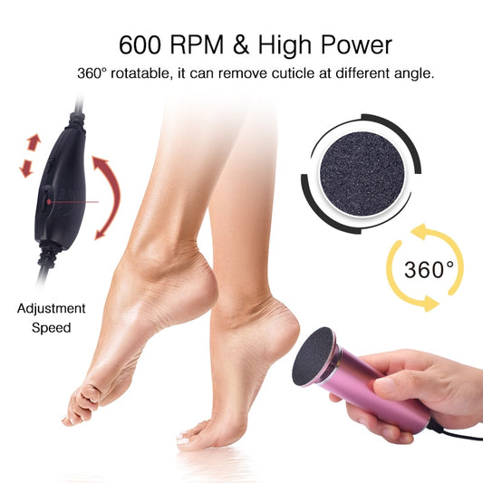 Electric Callus Remover – 360° Rotating Foot File with 60 Replacement Sandpaper Discs